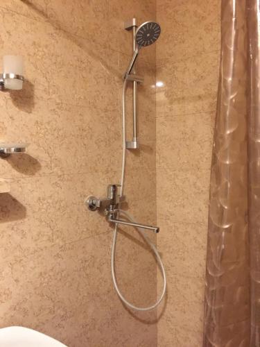 a shower with a shower head in a bathroom at New Gudauri Apartment Belle Epoque With a Terrace in Gudauri