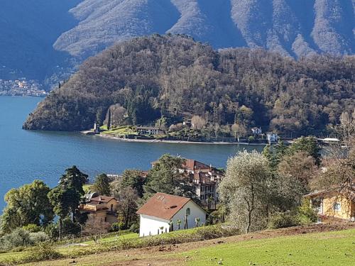 a house on a hill next to a body of water at Domus Alba Lenno in Lenno