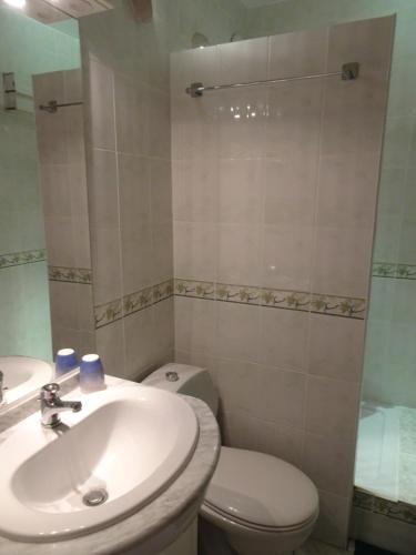 a bathroom with a white toilet and a sink at STUDIO Prapoutel in Prapoutel