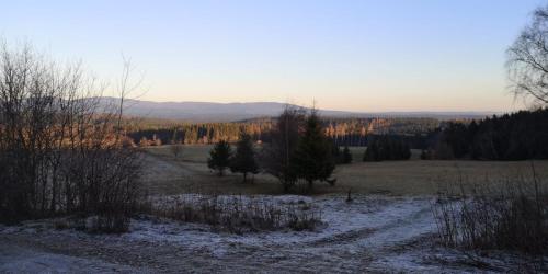 a field with trees and snow on the ground at Panorama Lodge Hohegeiß Sport und Erholung im Harz in Braunlage
