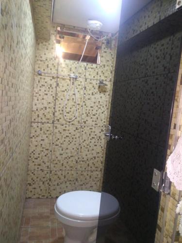 a bathroom with a toilet and a shower at Solar boa vista in Congonhas