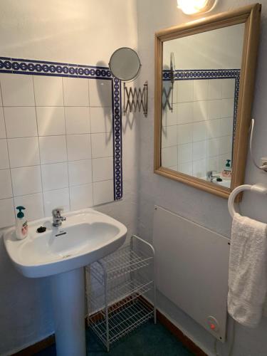 a bathroom with a sink and a mirror at Casa Anita - La Almona Chica in El Chorro