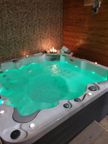 a jacuzzi tub with green water in it at Plitvički San in Korenica