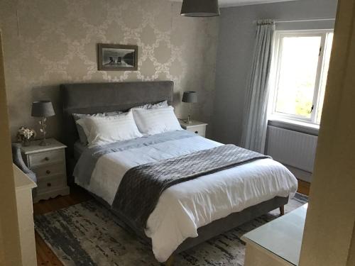 een slaapkamer met een groot bed en een raam bij Venetia House - small guesthouse in Galway