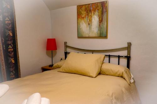 ein Schlafzimmer mit einem Bett und einem Wandgemälde in der Unterkunft Cueva la kililla in Guadix
