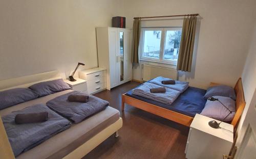 a bedroom with two beds and a window at Ljubljana apartment in Ljubljana