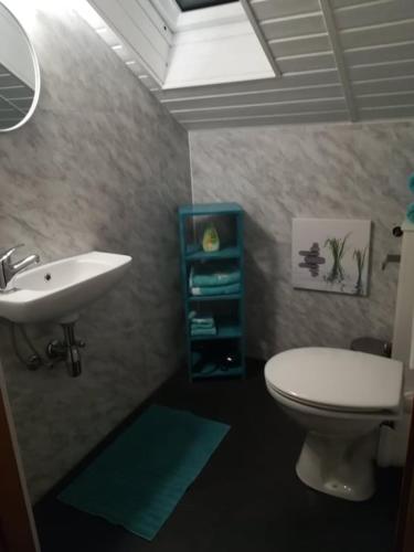 a bathroom with a white toilet and a sink at casa Martinez in Rollesbroich