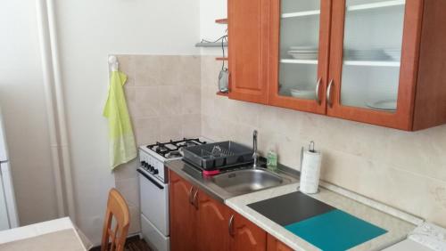 a kitchen with a sink and a stove at Flat for 2 people, WiFi in Ostrava