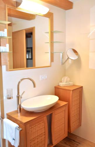 a bathroom with a sink and a mirror at Gasthof Schopper in Breitenbach am Inn