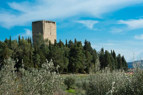 a castle on top of a hill with trees at Tavernetta vicino Lago Trasimeno in Magione