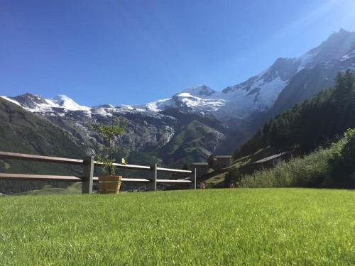 a field of grass with mountains in the background at Apartment Bijou by Interhome in Saas-Fee