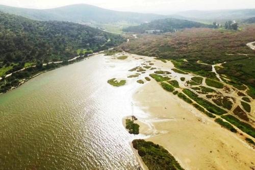 an aerial view of a river with islands in the water at Vravrona Sea View Country House near Athens in Vravrona