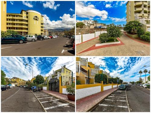 a group of four pictures of a city with buildings at Apartment Orlando Wave in Adeje