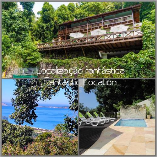 a collage of photos of a house and the ocean at Casa Verde Río in Rio de Janeiro