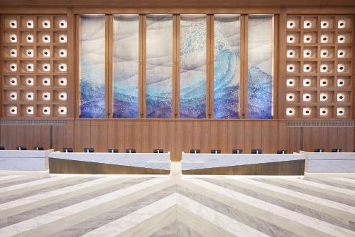 a rendering of a lecture hall with a large window at Manchester Grand Hyatt San Diego in San Diego
