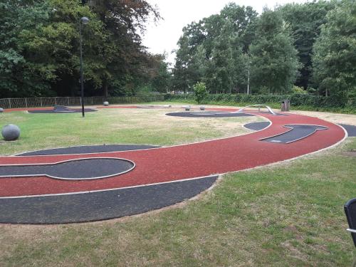 a skate park with a design on the grass at casa di Gino in Antwerp