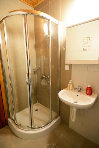 a bathroom with a shower and a sink at Apartments Jeca in Zlatibor
