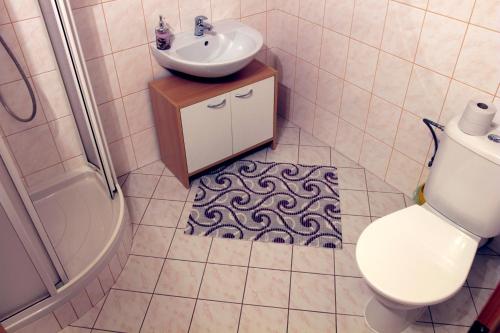 a bathroom with a sink and a toilet at Rekreačný dom pod Dedovou in Oščadnica