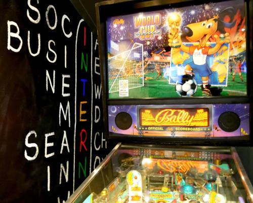 a video game machine with a soccer ball on it at ibis Laval Le Relais D'Armor in Laval