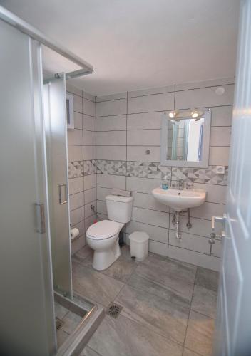 a bathroom with a toilet and a sink at Studios Akrogiali in Aegiali