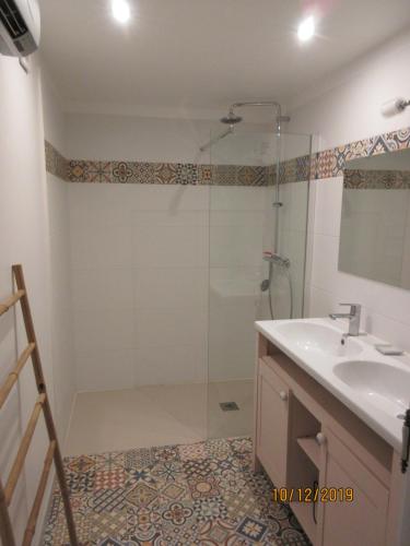 une salle de bain avec douche et lavabo dans l'établissement Montpellier Boutonnet avec jardin, à Montpellier