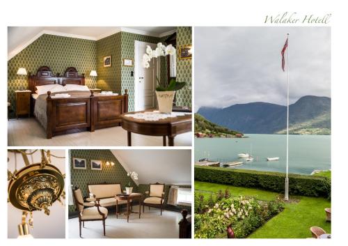 a collage of pictures of a hotel room at Walaker Hotel in Solvorn