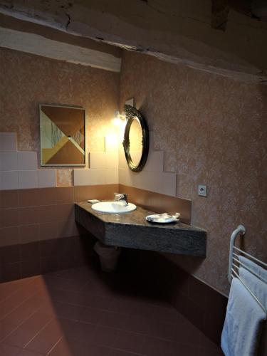 a bathroom with a sink and a mirror at Casona Camino Real De Selores in Selores