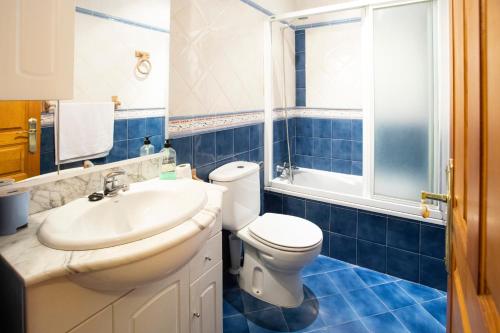 PorrúaにあるEl Llagu Villa Megustaruralの青いバスルーム(トイレ、シンク付)