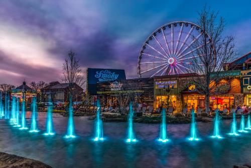 a ferris wheel and a water fountain at a theme park at Affair of the Heart in Pigeon Forge