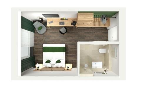 a rendering of a small apartment with a room at Trendic Hotel in Marktoberdorf