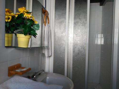 a bathroom with a sink and a potted plant at Room El Pilarillo in Alcaucín