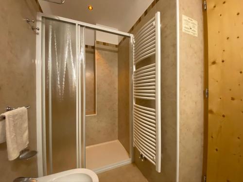 a shower with a glass door in a bathroom at Boutique Hotel Diana in Madonna di Campiglio