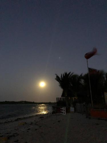 a beach at night with the moon in the sky at Pousada Portal do Kite in Tatajuba