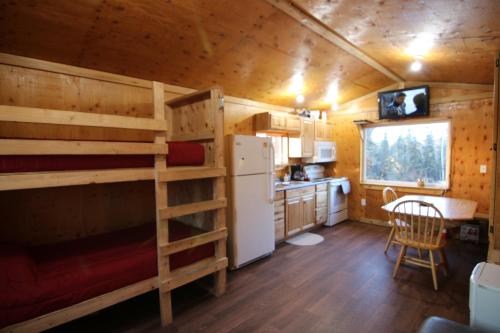 a kitchen with a bunk bed in a cabin at Alaskan Adventure Dry Cabins in Pleasant Valley