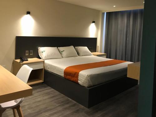 a hotel room with a bed and a desk at Hotel Conde Alameda CDMX in Mexico City