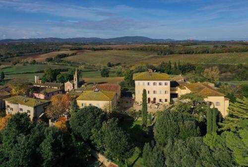 an aerial view of a small village in the hills at Villa Sabolini in Colle Val D'Elsa