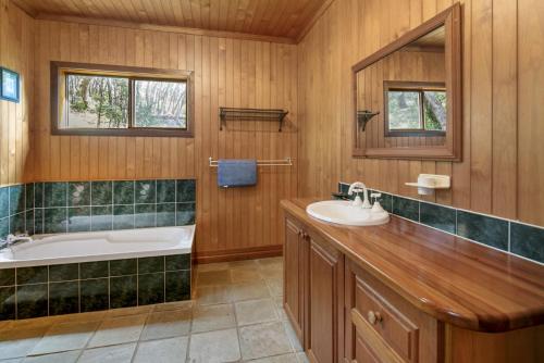 a bathroom with a tub and a sink and a bath tub at Alinjarra - 13 Waller Court in Point Lookout