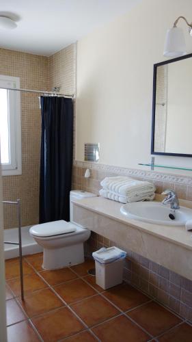 a bathroom with a toilet and a sink and a shower at VILLA AMANECER in Almuñécar