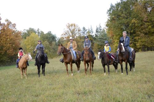 a group of people riding horses in a field at Ranč Orlice in Třebechovice pod Orebem