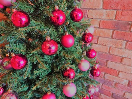 a christmas tree with red and white christmas balls at Pension Candytuft in Karuizawa
