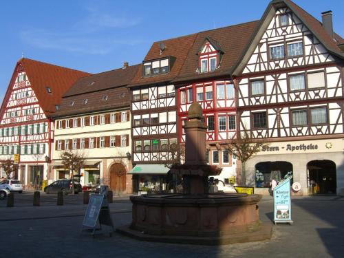 a building with a fountain in front of a building at Tauber Relax Loft in Tauberbischofsheim
