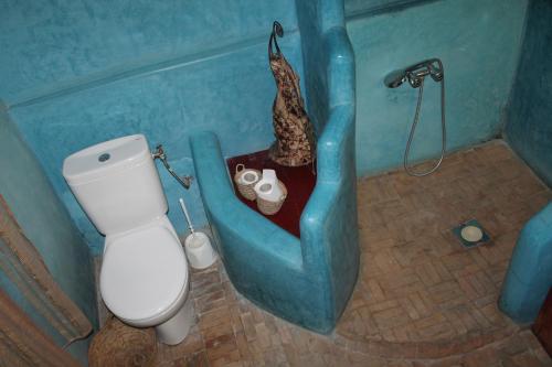 een badkamer met een toilet en een bad met een douche bij Dar Amazir in Agdz