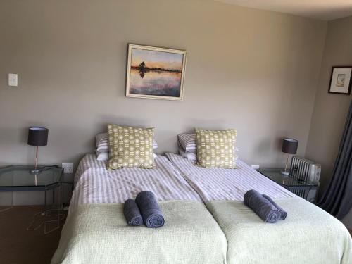 a bedroom with a bed with two pillows on it at Caledon Country House in Clarens