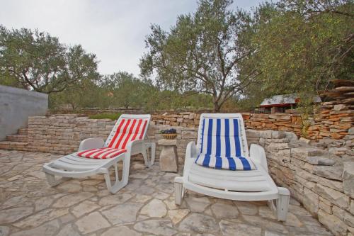 dwa krzesła z amerykańską flagą siedzące na patio w obiekcie Vacation House Planika w mieście Vela Luka