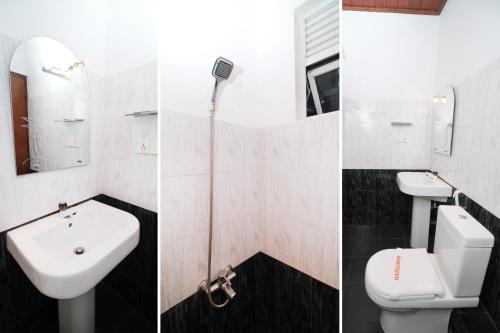 three images of a bathroom with a sink and a toilet at Hotel Aradhana in Galle