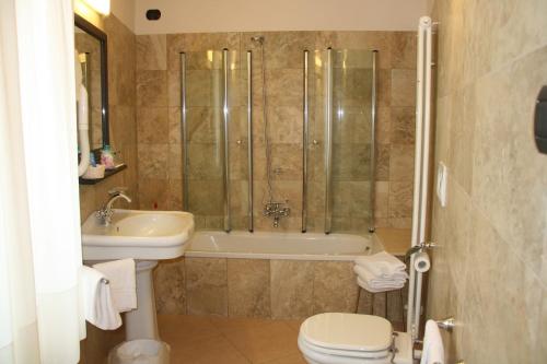 a bathroom with a toilet and a sink and a shower at Meublé il Riccio in Montepulciano