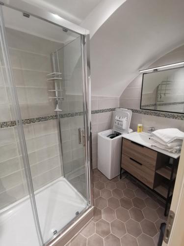 une salle de bain avec douche et lavabo dans l'établissement Appartement Vieux Nice S, à Nice