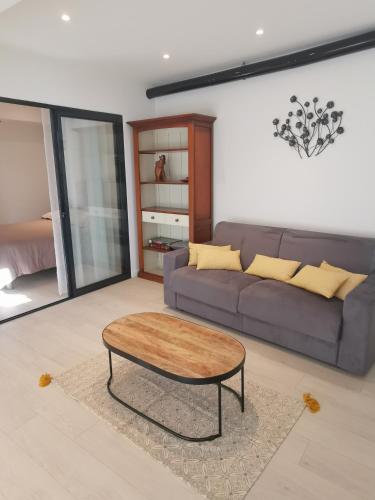 een woonkamer met een bank en een salontafel bij Appartement Vieux Nice S in Nice