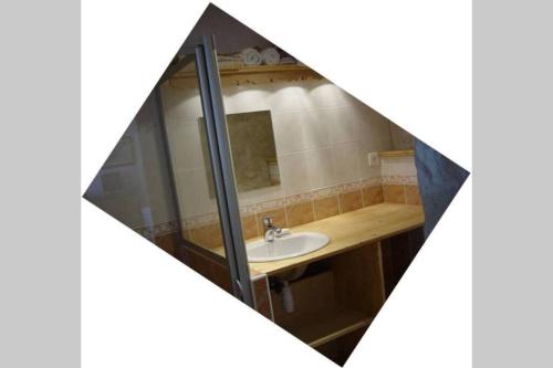 a bathroom with a sink and a mirror at Studio Les Chanterelles in Plan Motmin