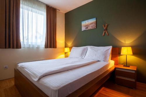 a bedroom with a large bed with a window at HostGost at Kraljevi Čardaci in Kopaonik